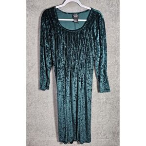 Brett Alixander Crushed Velvet Midi‎ Dress Vintage Womens Sz 16W Green Christmas